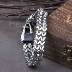 Rock Viking Wolf Charm Bracelet Stainless Steel Mesh Chain Punk Bracelets Biker Jewelry 3