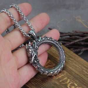 Stainless steel Viking Self-devourer Ouroboros Valknut Amulet dragon Pendant Necklace 3