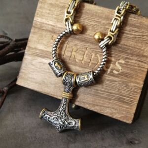 King Chain With Rune Beads and Thor's Hammer Mjolnir Viking Necklace 5
