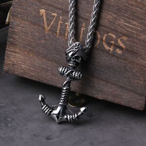 Pirate Skull Anchor Pendant Necklace 1