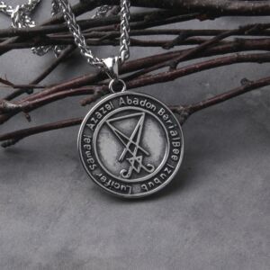 Large Talisman Baphomet Stainless Steel Necklace Pendant for Men/Women Goat PIN Jewerly Satanic PIN Lucifer Patch collier homme 4