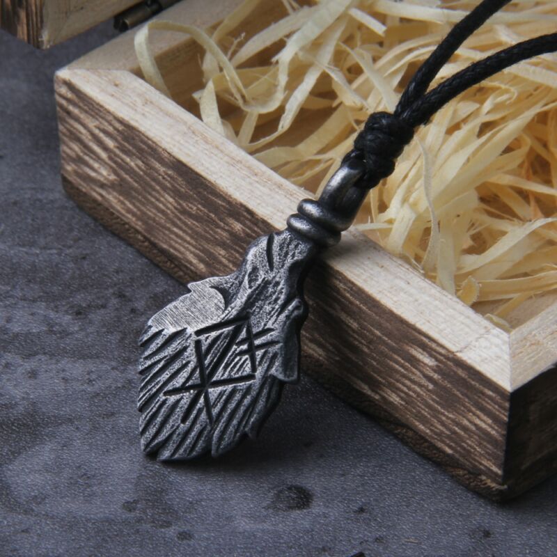 Gray Viking Rune Pendant Necklace Adjustable Chain Never Fade 1