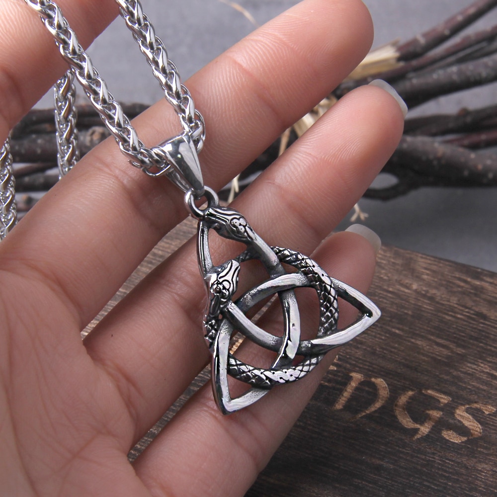 Viking Nordic Style Snake Celtic Knot Pendant Chain Necklace Men Classic Punk Amulet Jewelry Never Fade 2