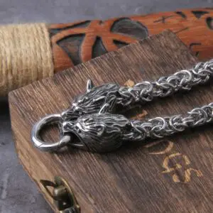 Stainless Steel Viking Goat Head Square-link Chain with Round Clasp without Pendant with wooden box as christmas gift 6