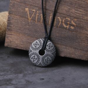 Gray Viking Rune Pendant Necklace with Adjustable Chain 1