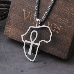 Stainless Steel Africa Map & Ankh Pendant Necklace Gold Color Jewelry Egyptian Symbol Cross 3