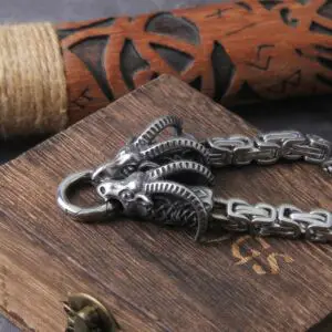 Stainless Steel Viking Goat Head Square-link Chain with Round Clasp without Pendant with wooden box as christmas gift 2