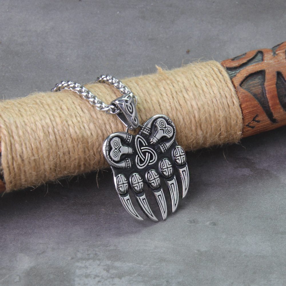 Never Fade Stainless Steel Viking Bear paw with Viking Rune 2
