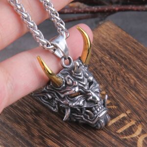 Vikings Jewelry Never Fade Stainless Steel Satanic Demon Men Necklace With Wooden Box as gift 3