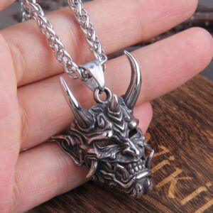 Vikings Jewelry Never Fade Stainless Steel Satanic Demon Men Necklace With Wooden Box as gift 4