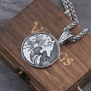 Wolf Head and Life Tree Norse Viking Pendant Necklace Never Fade Stainless Steel 4