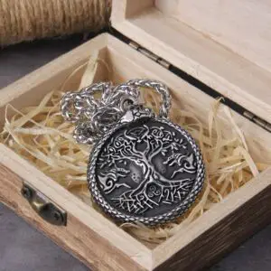 Never Fade Men ouroboros stainless steel life tree with wolf head pendant necklace 4
