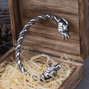 Stainless Steel Nordic Viking Norse Dragon Bracelet adjustable Men Wristband Cuff Bracelets with Viking Wooden Box 1