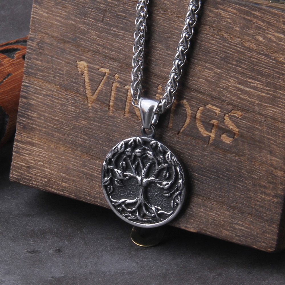 Tree of Life Amulet Stainless Steel Mens Necklac Simple Elegant Charm 2