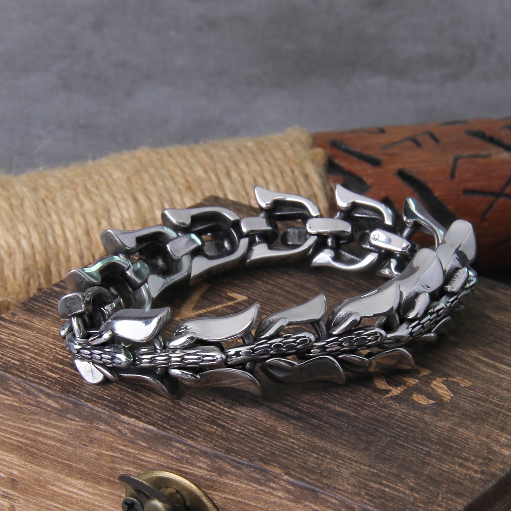 New Viking Ouroboros Vintage Punk Bracelet for men Stainless Steel Fashion Jewelry 2