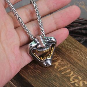 Vikings Jewelry Never Fade Stainless Steel Satanic Demon Men mask Necklace With Wooden Box as gift 3