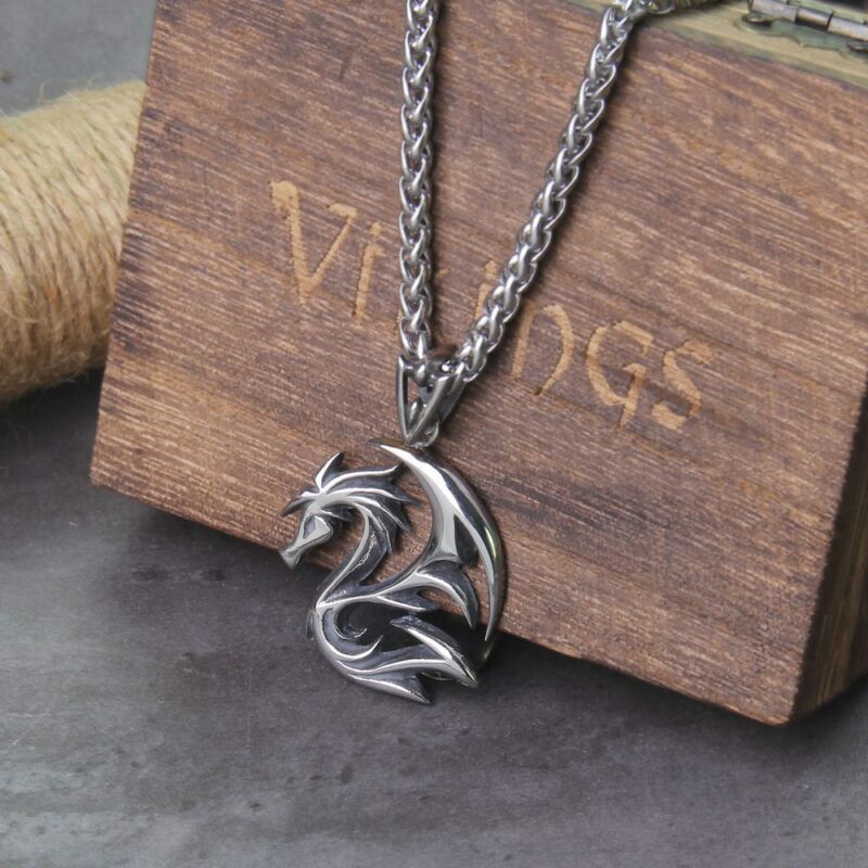 Stainless Steel Viking Dragon Pendant Necklace 1