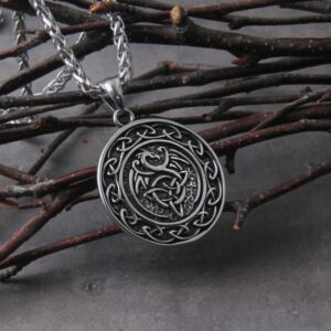 Valknut Double Side Viking Slavic Talisman Knot Celtic Dragon Pendant Necklace 4