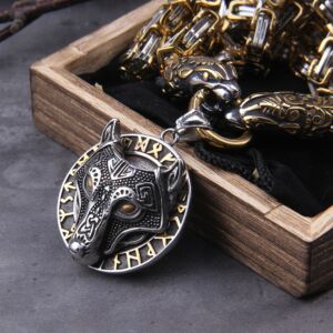Wolf Head Norse Viking Amulet Pendant Necklace Viking King Chain 4