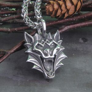 Vintage Viking Pendant Necklace Wolf Head Punk Fashion Stainless Steel 4
