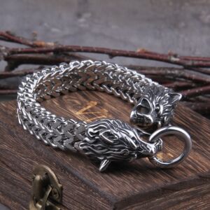 Rock Viking Wolf Charm Bracelet Stainless Steel Mesh Chain Punk Bracelets Biker Jewelry 2