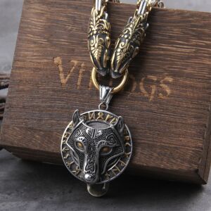 Wolf Head Norse Viking Amulet Pendant Necklace Viking King Chain 3