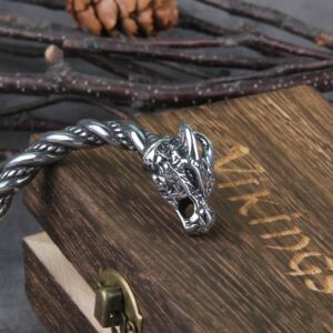 Nordic Viking Norse Dragon Bangle Adjustable Stainless Steel Wristband Cuff Bracelet 4