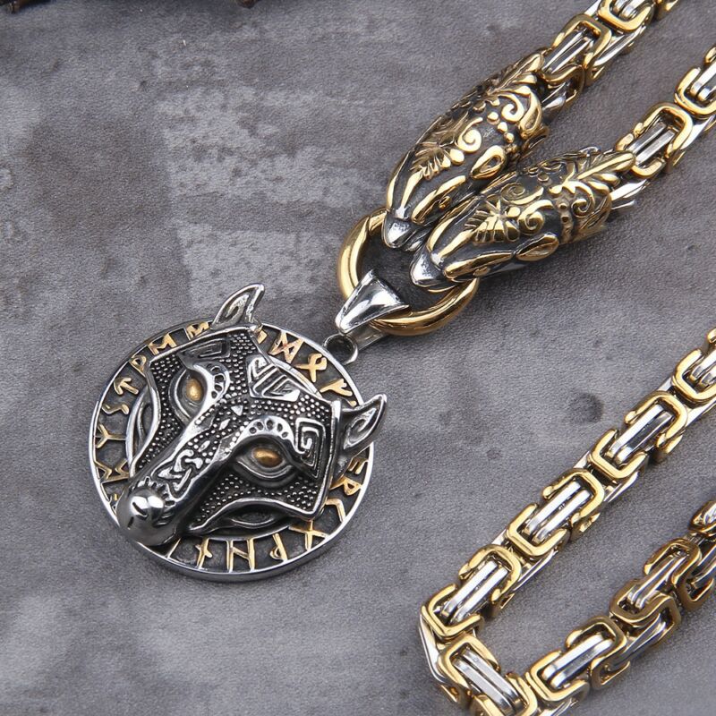 Wolf Head Norse Viking Amulet Pendant Necklace Viking King Chain 1