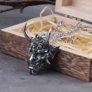 Vikings Jewelry Never Fade Stainless Steel Satanic Demon Men Necklace With Wooden Box as gift 1