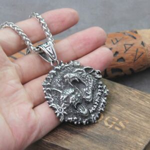 Men Stainless Steel Brave Wolf Norse Viking Pendant Necklace 4