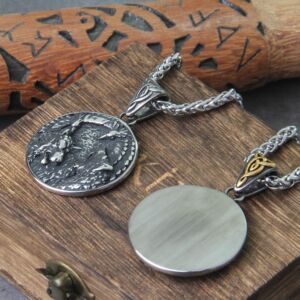 Wolf and Raven Norse Viking Pendant Necklace Vikings Never Fade Stainless Steel 4