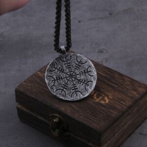 "Helm of Awe" and "Viking Vegvisir" Iron Color Viking Rune Pendant Necklace 4