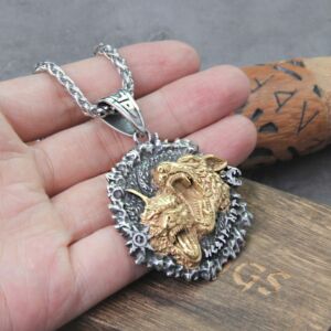 Men Stainless Steel Brave Wolf Norse Viking Pendant Necklace 5