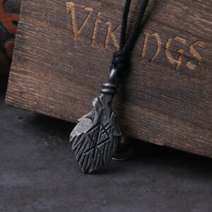 Gray Viking Rune Pendant Necklace Adjustable Chain Never Fade 2