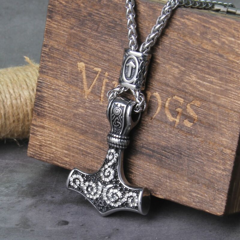 Viking Thor Hammer Rune pendant necklace Never Fade Stainless Steel 1