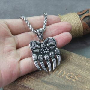 Never Fade Stainless Steel Viking Bear paw with Viking Rune 5