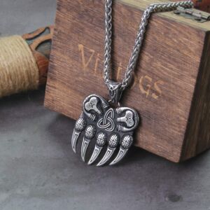 Never Fade Stainless Steel Viking Bear paw with Viking Rune 1