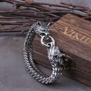 Rock Viking Wolf Charm Bracelet Stainless Steel Mesh Chain Punk Bracelets Biker Jewelry 1