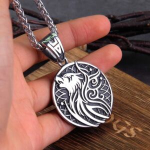 Nordic Viking Stainlesss Steel Yggdrasil Wolf Rune Necklace With Valknut 3
