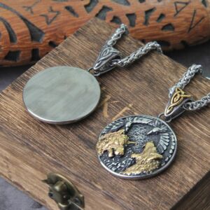 Wolf and Raven Norse Viking Pendant Necklace Vikings Never Fade Stainless Steel 5