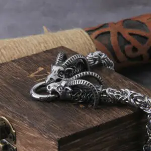 Stainless Steel Viking Goat Head Square-link Chain with Round Clasp without Pendant with wooden box as christmas gift 3