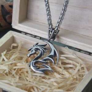 Stainless Steel Viking Dragon Pendant Necklace 3
