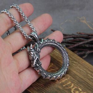 Viking Self-devourer Ouroboros Valknut Amulet dragon Pendant Necklace Stainless steel