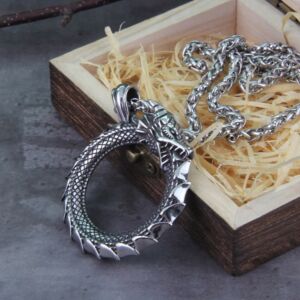 Viking Self-devourer Ouroboros Valknut Amulet dragon Pendant Necklace Stainless steel