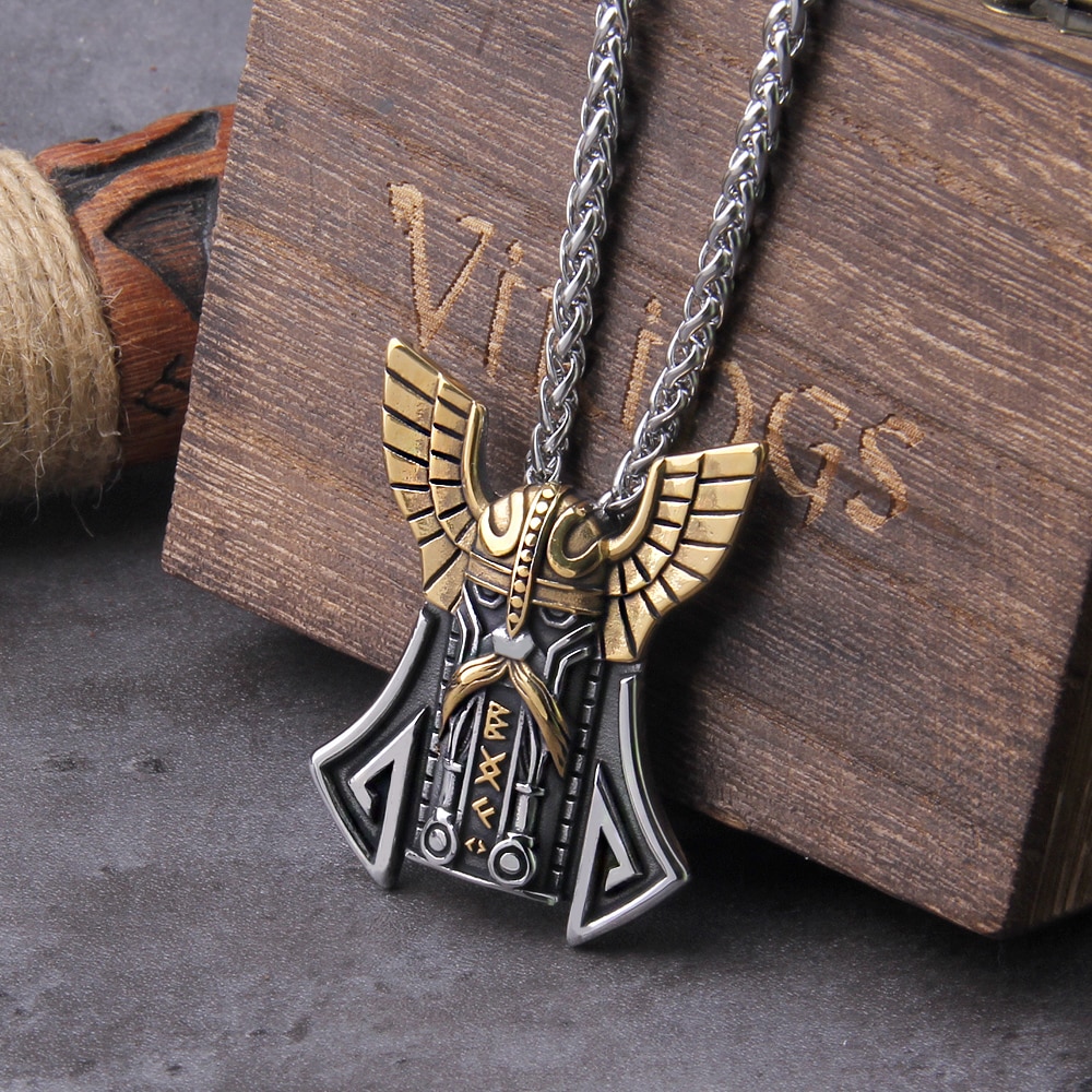 Norse Mythology Odin SS Chain Necklace Vikings Thor Raven Runes Amulet 2