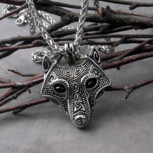 Norse Vikings Wolf Head Necklace Pendant Black Crystal Eyes Original Animal Jewelry 2