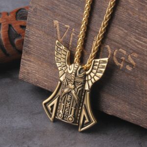 Norse Mythology Odin SS Chain Necklace Vikings Thor Raven Runes Amulet 3