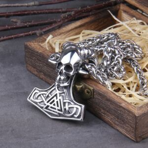 Vviking Rune Mix Skull Head Pendant Necklace Heavy Titaniums Steel Jewelry 1