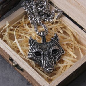 Norse Vikings Wolf Head Necklace Pendant Black Crystal Eyes Original Animal Jewelry 3