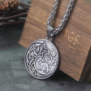 Nordic Viking Stainlesss Steel Yggdrasil Wolf Rune Necklace With Valknut 1